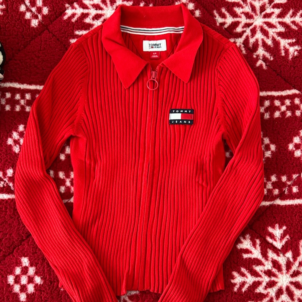 Tommy Hilfiger Women's Ribbed Red Cardigan
